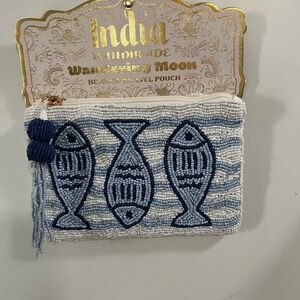 Beaded Pouch - Blue and White
